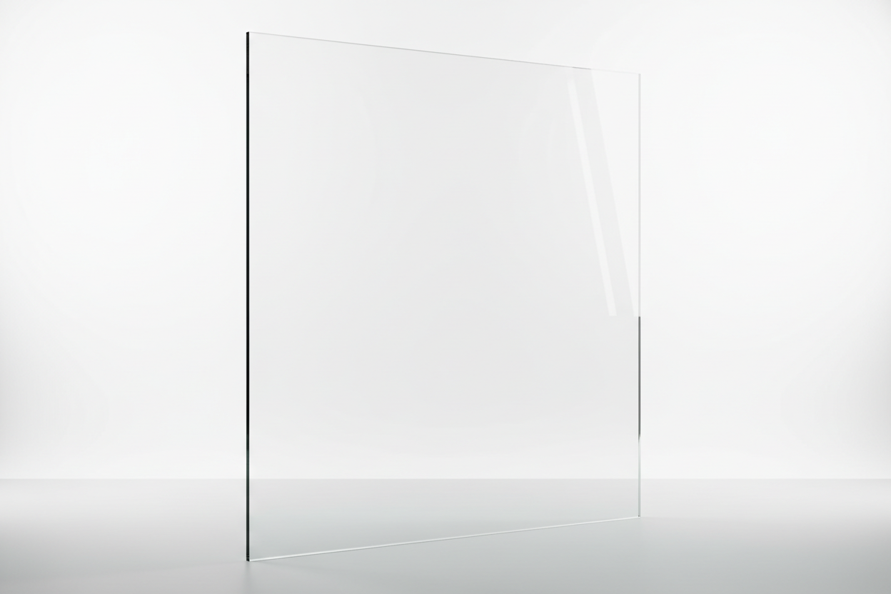 Klare Floatglasscheibe mit glatter Oberfläche und eleganten Lichtreflexen